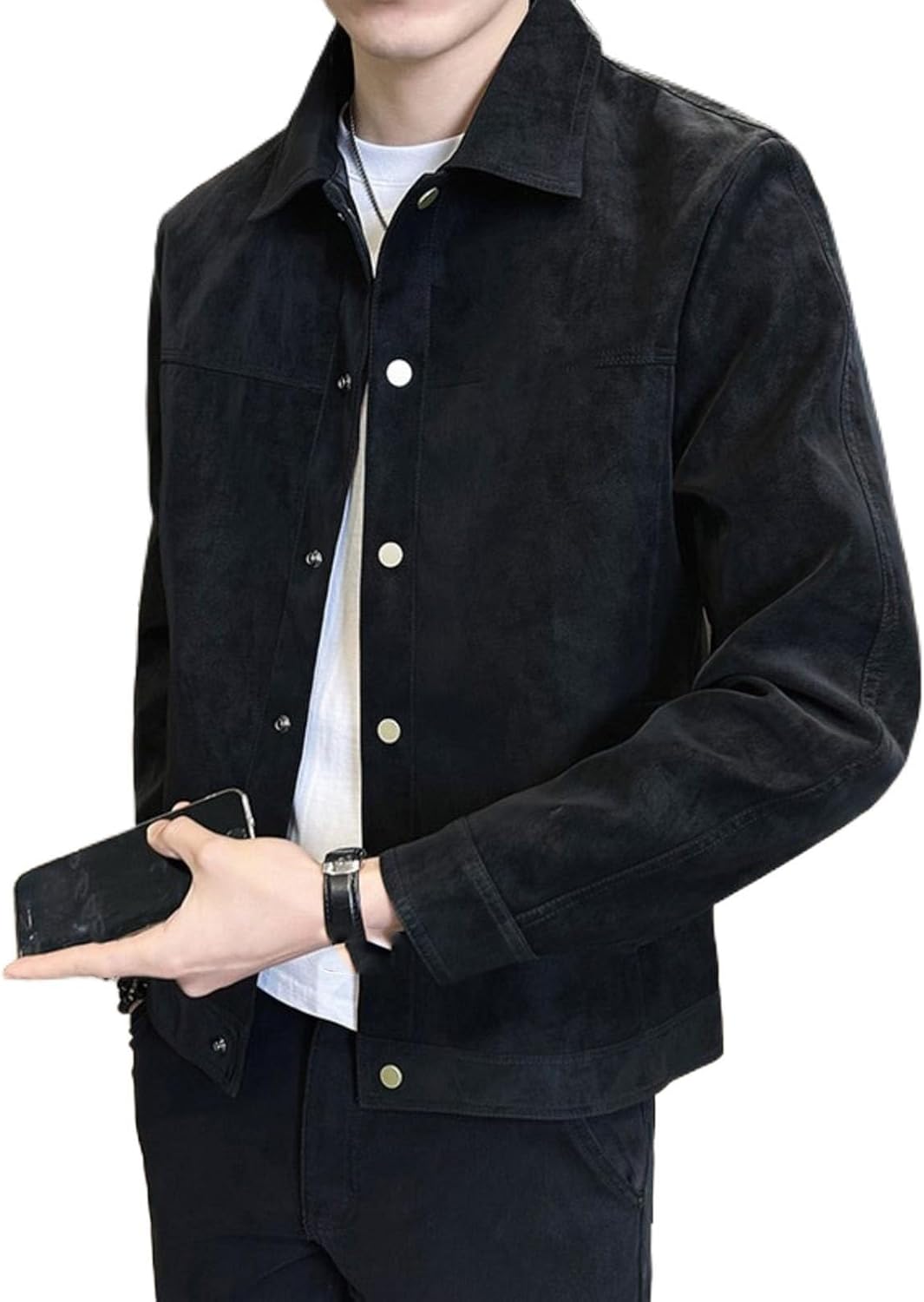 Men's Casual Jacket, Big & Tall Size, Thickened Stand Collar Outerwear for Spring Fall Season