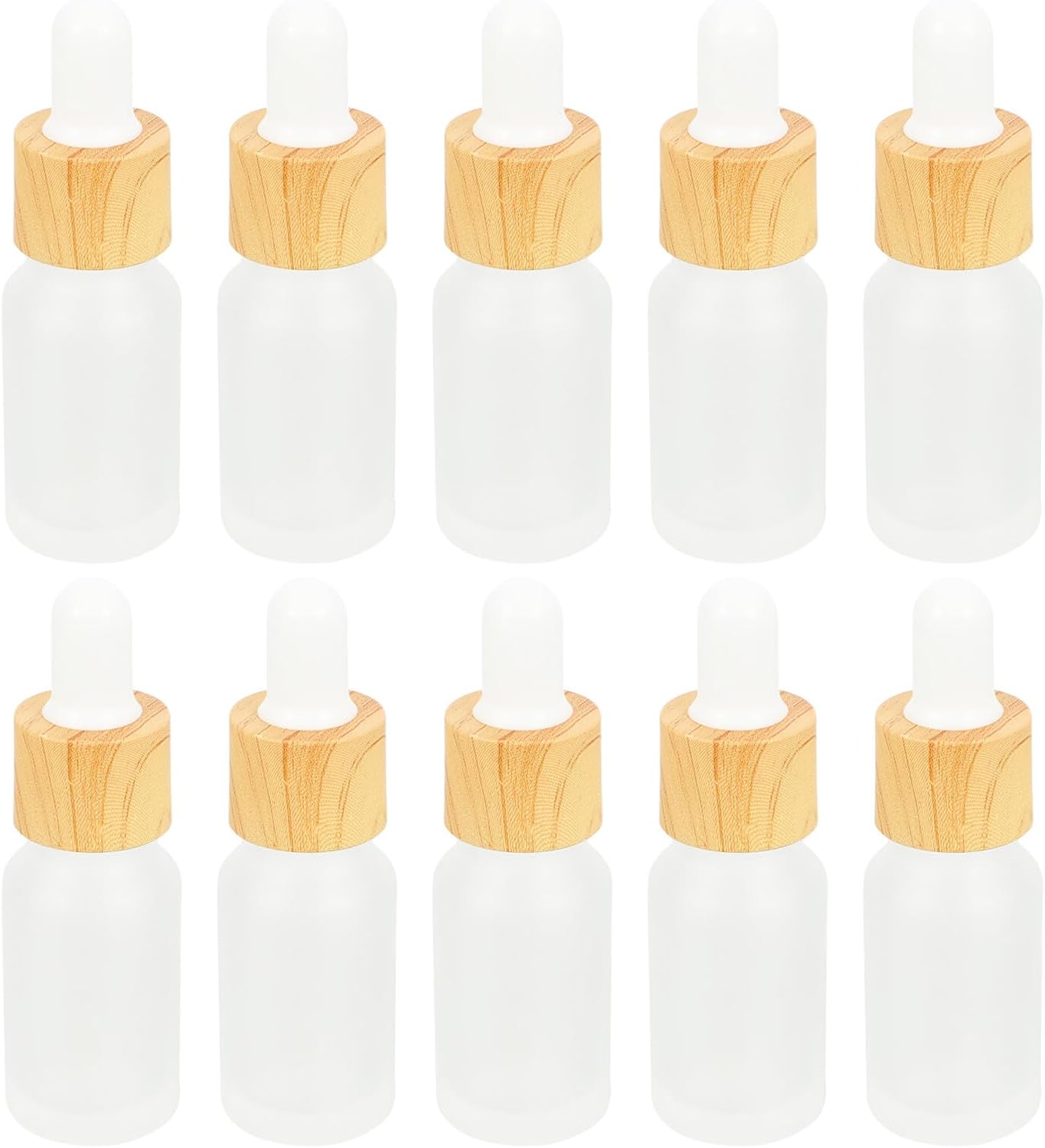 10pcs 10ml Glass Dropper Bottles with Wood Grain Rings and Silicone Caps Essential Oil Dispenser Bottles for Makeup Refill and Travel Use