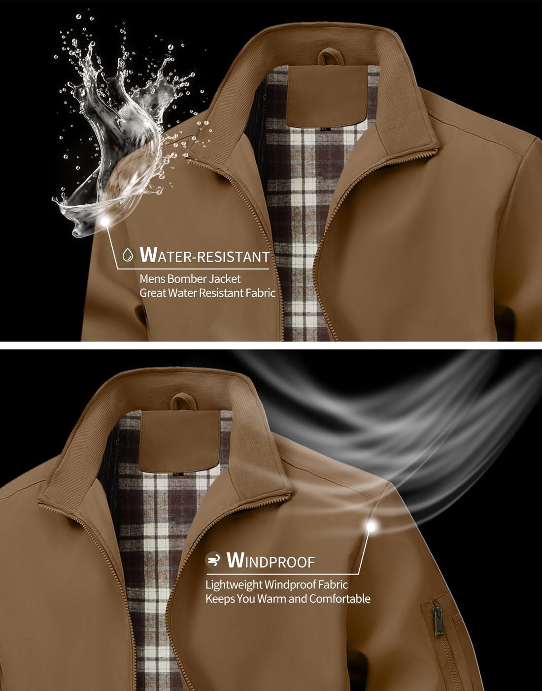 Men's Bomber Jacket Lightweight Casual Windbreaker Jackets Zip Up Coat - Image 4