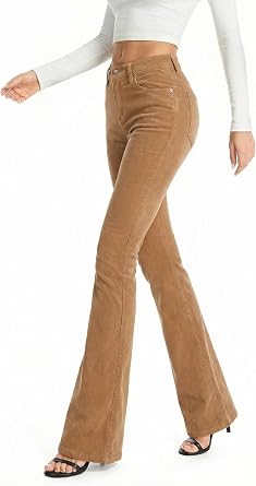 Hybrid & Company Womens Stretch Bootcut Pants | Soft corduroy fabric, five-pocket styling, comfortable stretch fit, suitable for work, casual outings, and daily wear