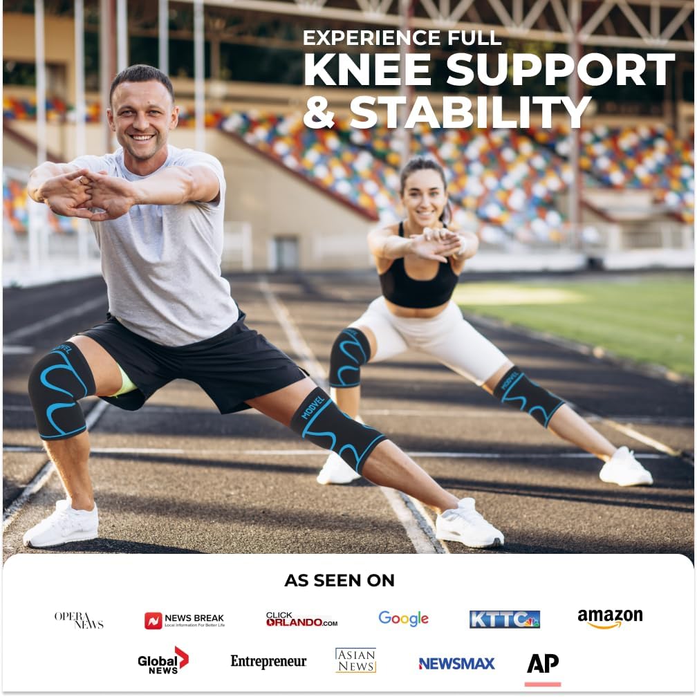 Modvel Knee Braces for Women & Men – 2 Pack Knee Support Set, Knee Compression Sleeve, Support for Meniscus Tear, ACL & Arthritis Relief, Blue L