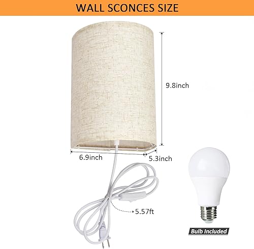 Miniatura 2 de Aplique de pared enchufable, juego de dos apliques de pared de 3 colores, lámpara de pared industrial, lámpara de pared con interruptor de