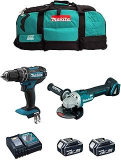 MAKITA Kit MK205 (Broca Percutor DHP482 Mini-moedor DGA504 2 baterias de 5,0 Ah + carregador LXT600)