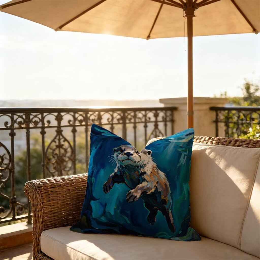 Poduszka outdoorowa 80 x 80 cm, poszewka na poduszkę 80 x 80 cm, dekoracyjna poduszka na sofę, niebieska, lniana poduszka na sofę, wodoodporna, oddychająca, na lato, do domu, ogrodu, dekoracja domu 0