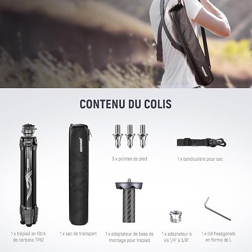 NEEWER LITETRIP LT32 62" Treppiede da Viaggio Fibra di Carbonio con ±15° - 10