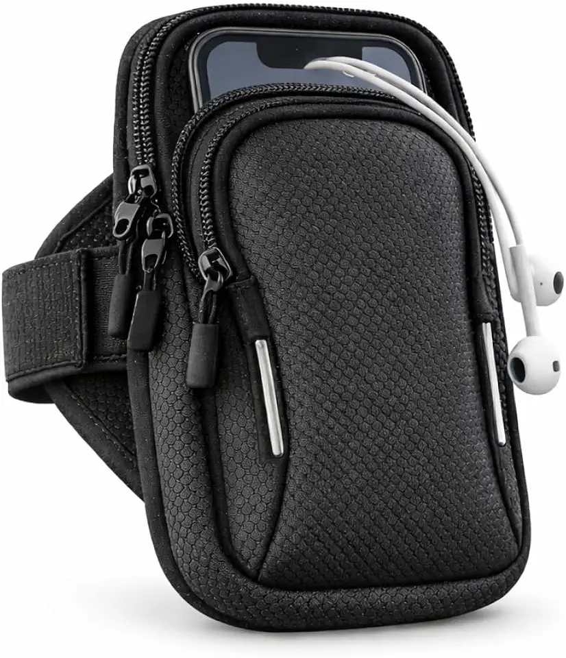 Bolsa de Braço Esportiva para Celular, Braçadeira Multifuncional, Neoprene, Preta, 18x9 cm, Ajustável com Velcro, para Corrida, Academia e Caminhada