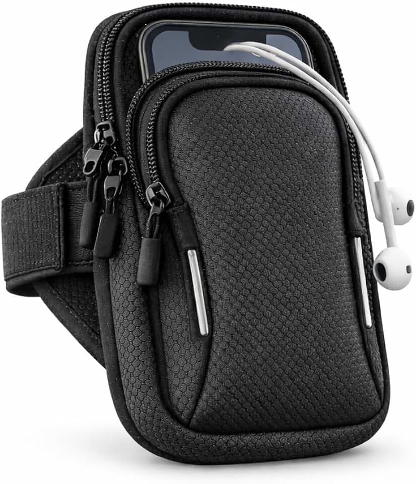 Bolsa de Braço Esportiva para Celular, Braçadeira Multifuncional, Neoprene, Preta, 18x9 cm, Ajustável com Velcro, para Corrida, Academia e Caminhada