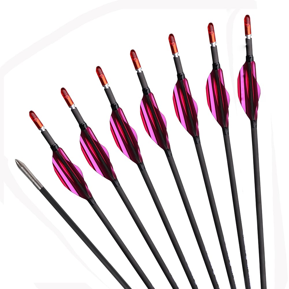 12 Pezzi Frecce con Piume a Spirale, Lunghezza Dell'asta 30 Pollici, ID 3,2 mm, Spine 900 (Pink)