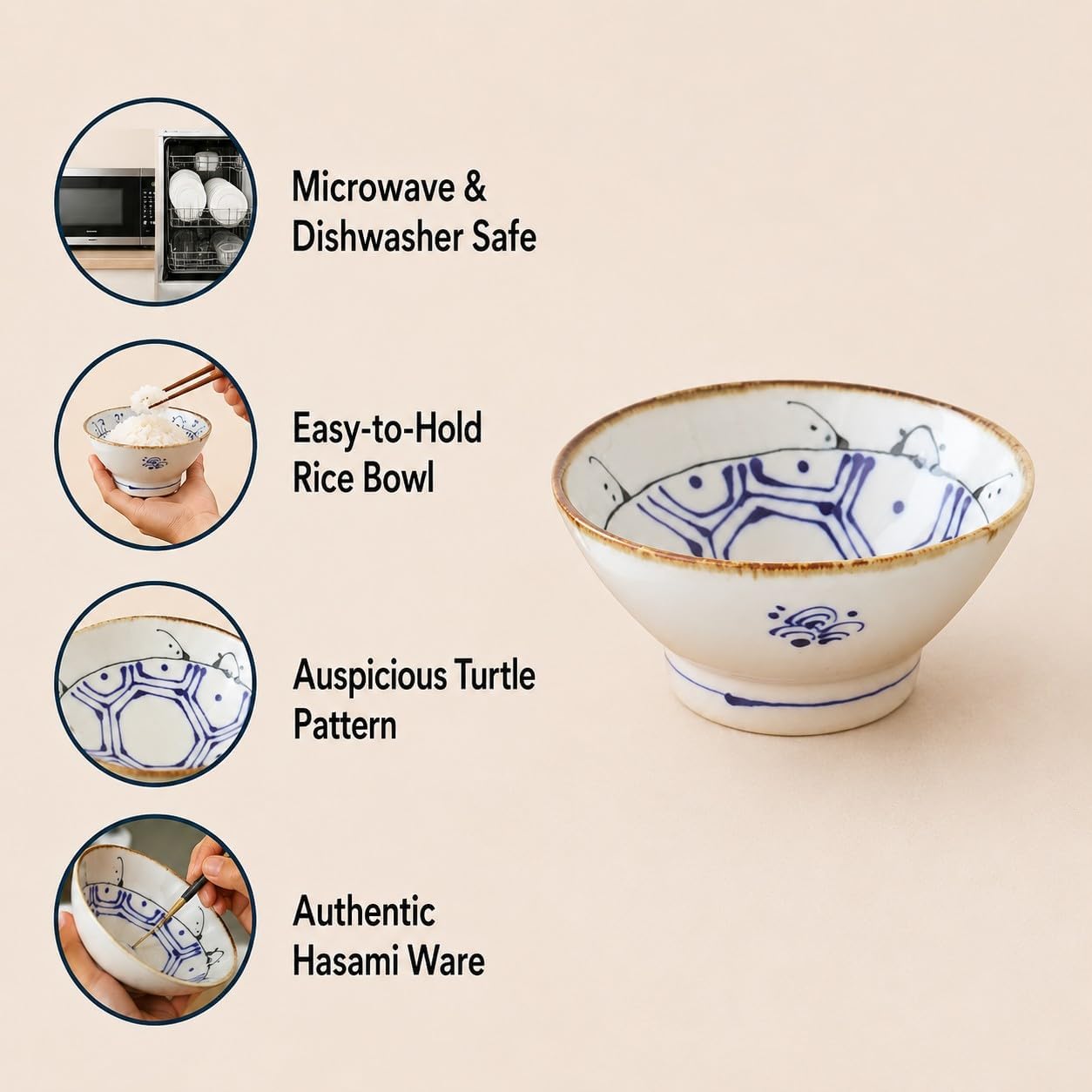 Rice Bowl, Dishwasher Safe, Made in Japan, 4.72in (Turtle)