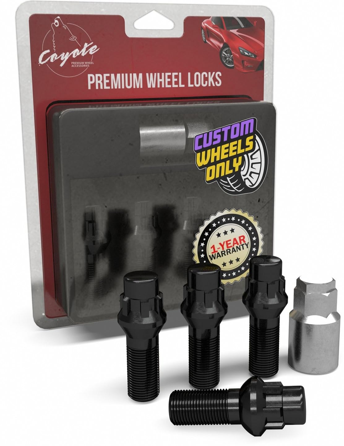 Wheel Accessories Parts 4 Locks + Key M15x1.25 15x1.25 Thread Acorn Seat Lug Bolt Lock Dual Hex Key 17" and 19" 28mm Thread Length Black Lug Nuts for 2019+ Mercedes GLE GLS 2021+ Maybach GLS