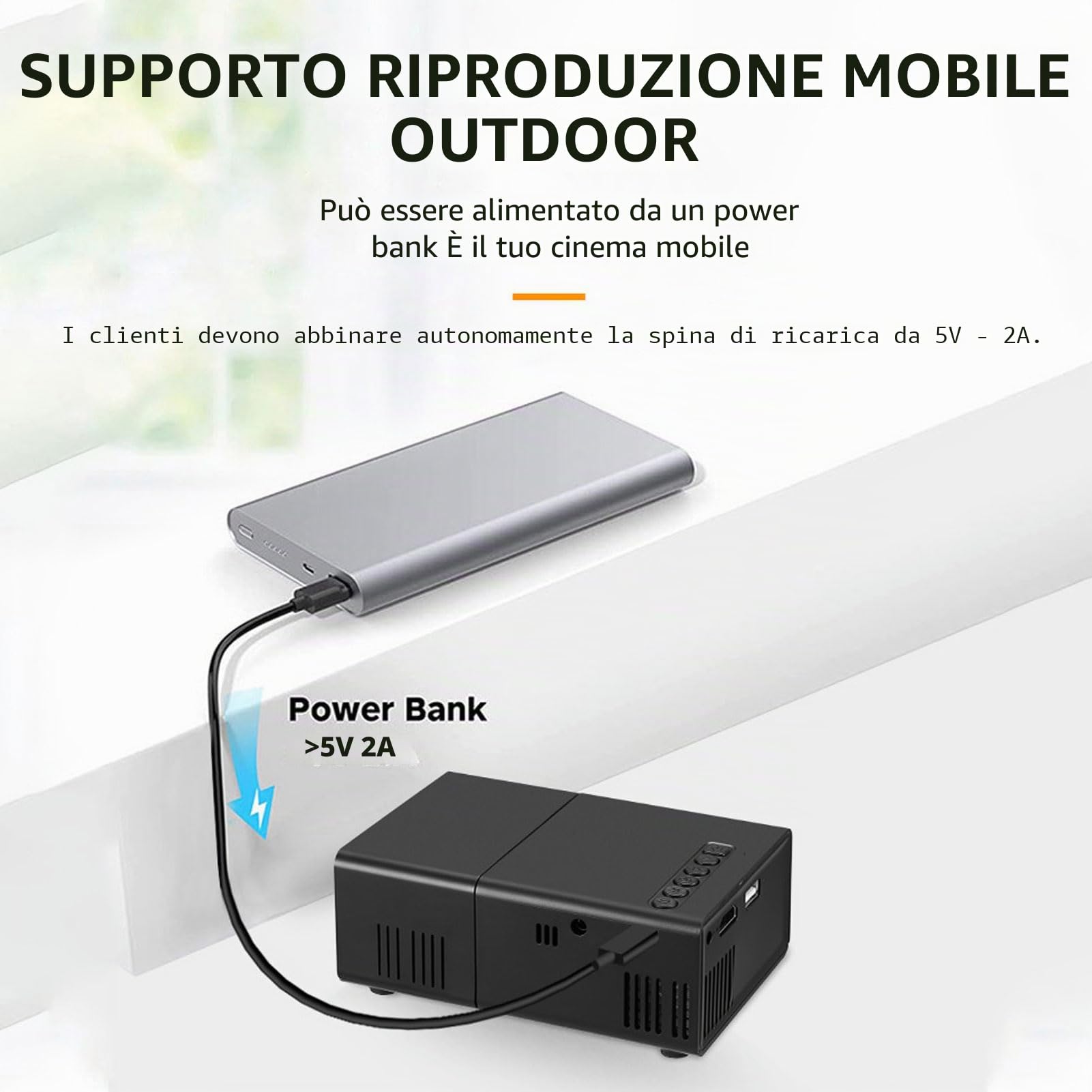Proiettore di film LED portatile Full 1080P HD, ideale per home theater, compatibile con laptop, telefono e USB - nero