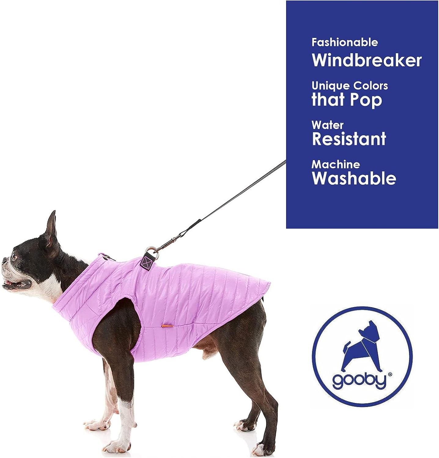 GOOBY Puffer Vest Dog Jacket, Purple, Medium, Ultra Thin Zip Up Wind Breaker with Dual D Ring Leash - Image 5