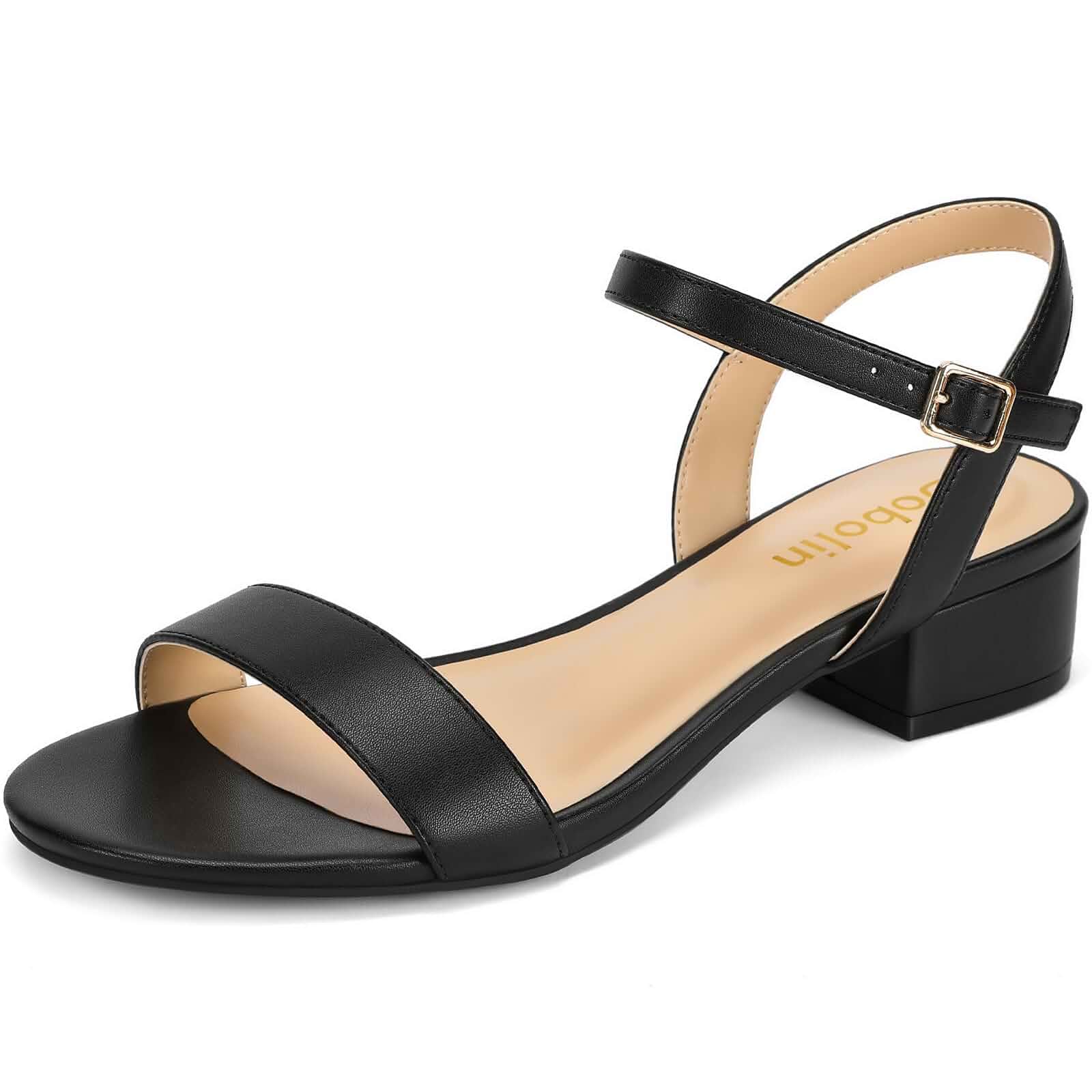 DOBOLIN Women Sandals Dressy Comfortable Walking Strappy Open Toe Wedding Shoes for Bride 1.2 Inch Low Block Heels Adjustable Ankle Strap