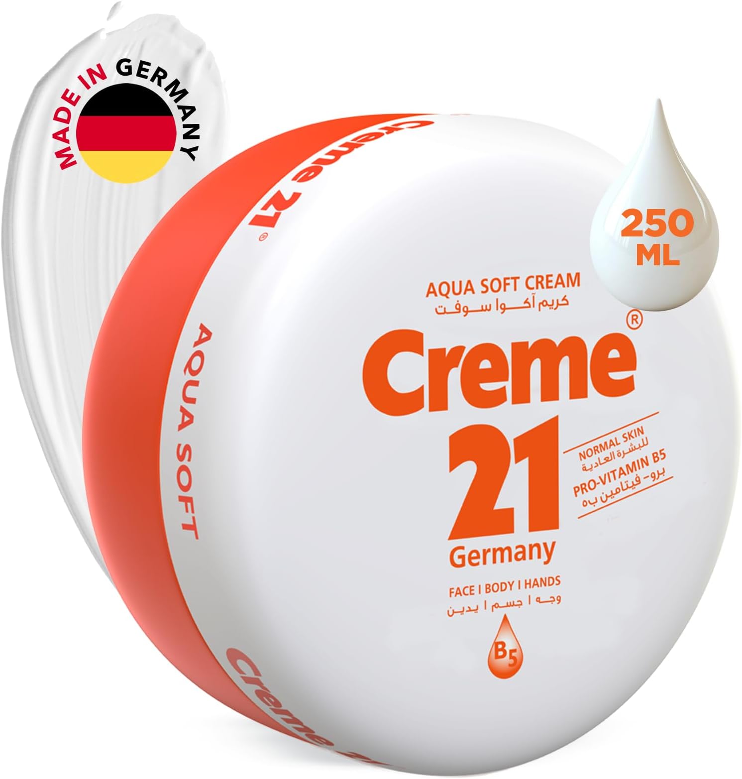 Creme 21 Aqua Soft Cream – 250ml | Face, Body & Hand Moisturizer with Pro Vitamin B5 | Lightweight, Fast Absorbing Formula with “Just Showered” Freshness | Suitable for Normal Skin | Made in Germany