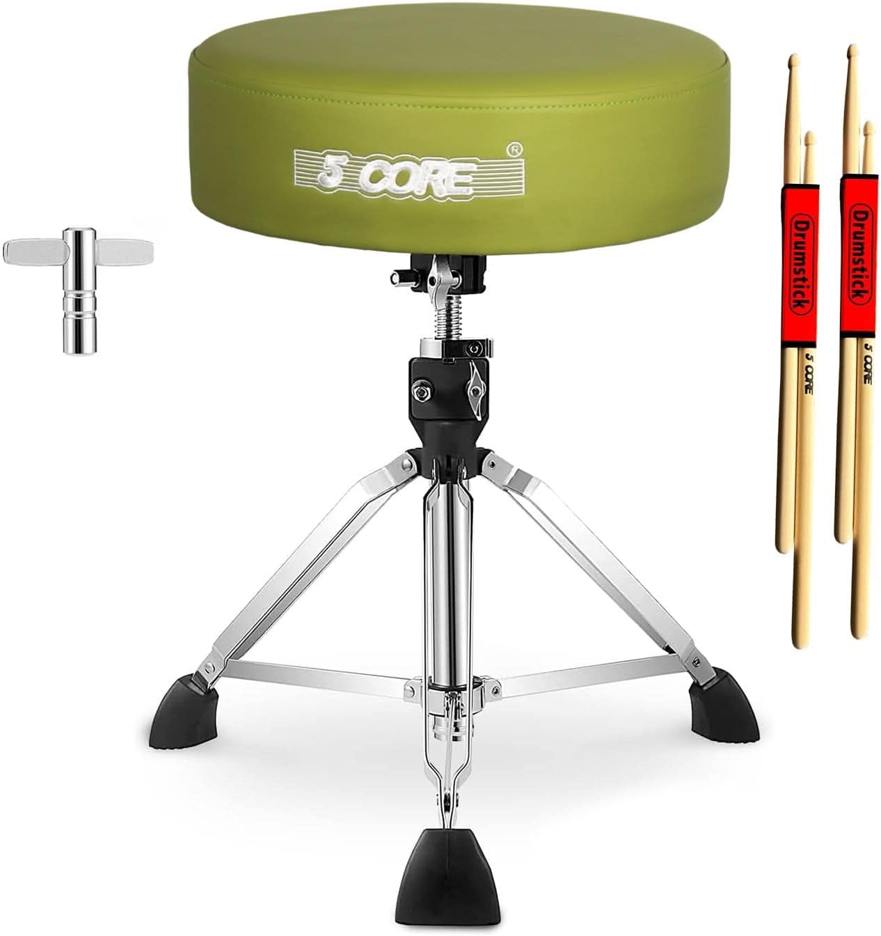 5 CORE Drum Throne 4 Inch Thick Padded 441Lb Capacity Guitar Stool Heavy Duty Drummer Chair Swivel Height Adjustable 20-26” Musician Seat for Adults A