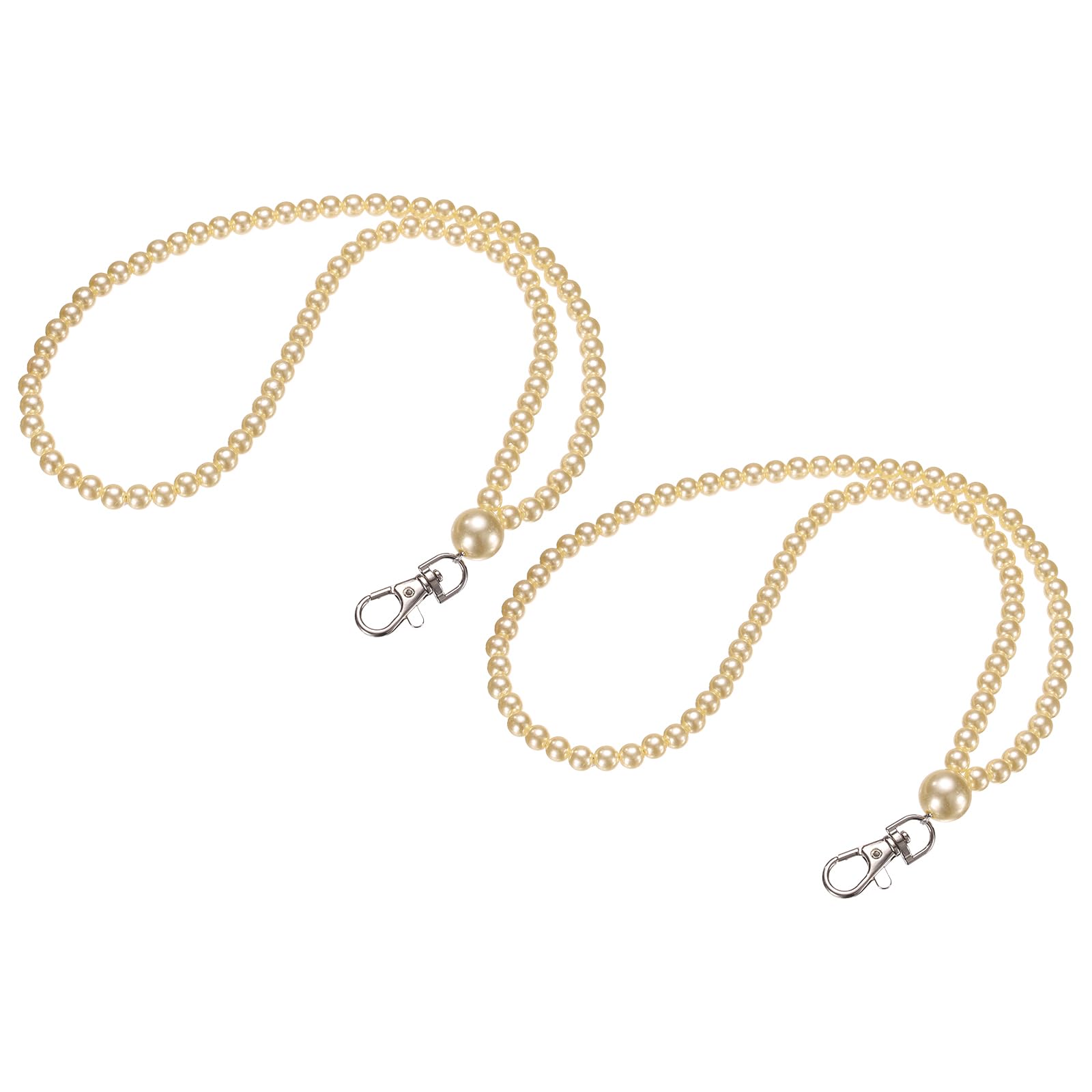 PATIKIL Faux Pearl Beaded Lanyard, 2 Pcs ID Badge Lanyard Cell Phone Chain Name Tag Keys Holder Stylish Keychain for Phone Case Women Keys Card Phone, Yellow
