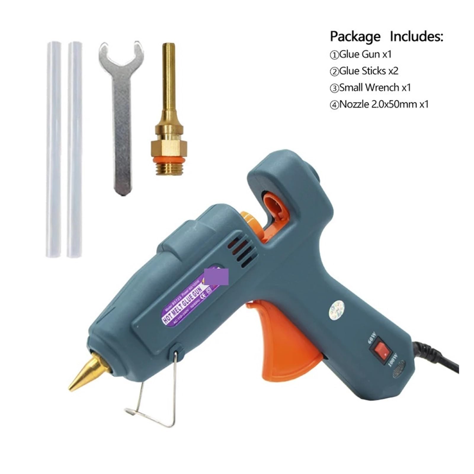 Pistola for colla a caldo, pistola for colla a doppia potenza da 60 W/100 W, strumento di riparazione artigianale for regali fai da te con colla stick da 11 mm artisti fai da te, arte(Nozzle 2.0x50mm)