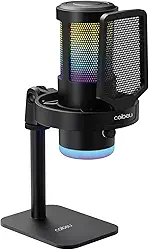 Microfone Condensador RGB, Microfone de Mesa, Microfone Gamer – Com Cancelamento de Ruído, Plug-and-Play, Controle de Volume e Eco, com Shock Mount e Pop Filter – Ideal para Gravação, Podcast