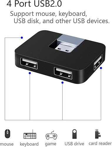 Miniatura 4 de Hub USB 2.0 Mini Creative U Shape Hub con 4 puertos USB para PC portátil USB transferencia de datos, negro