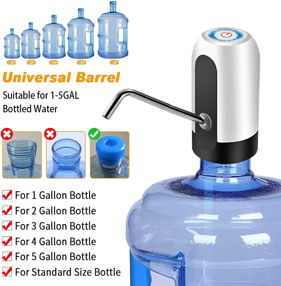 NCAM Water Bottle Pump 5 Gallon,USB Charging Automatic Water Dispenser,Portable Electric Drinking Water Pump with Rechargeable Batteries,for Home Kitchen Office Camping(White)