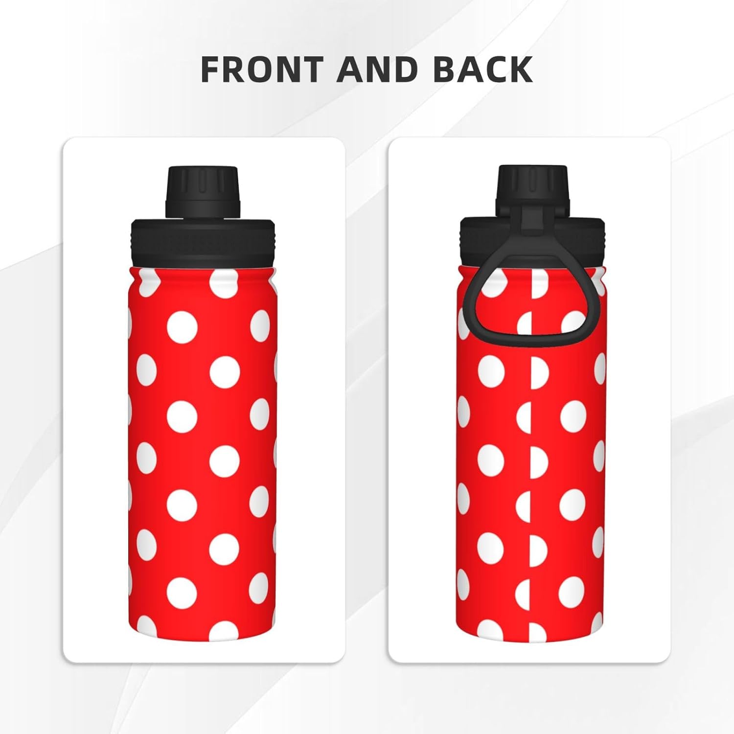 Red White Polka Dot Water Bottle,18oz Sports Insulated Kettle for Women Men, Suitable as a Present