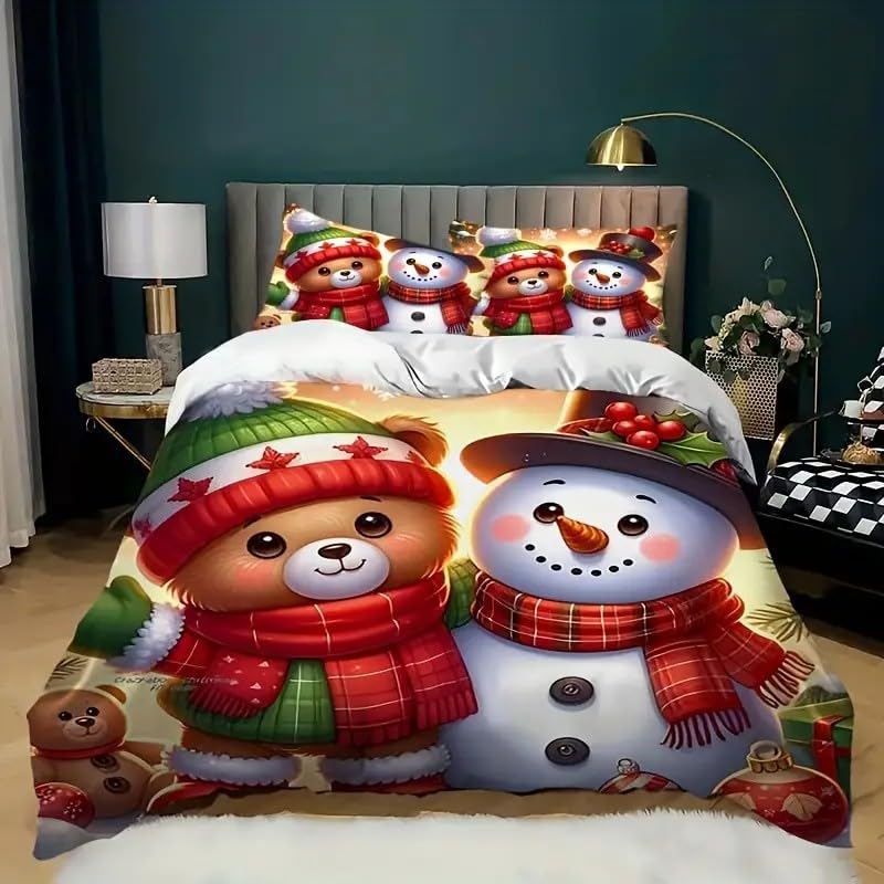 Housse de Couette 200x200 Noël avec 2 Taies d'Oreiller en Microfibre