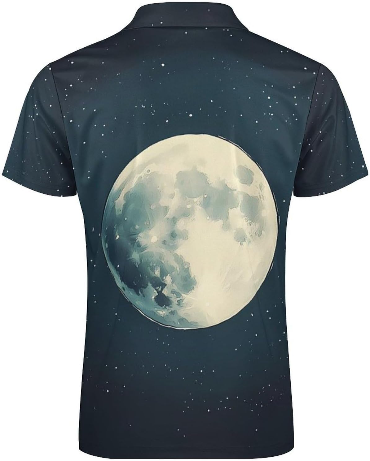Full Moon with Stars Polo Shirts for Men Dress Shirts Short Sleeve Golf Shirt Casual T-Shirts Top