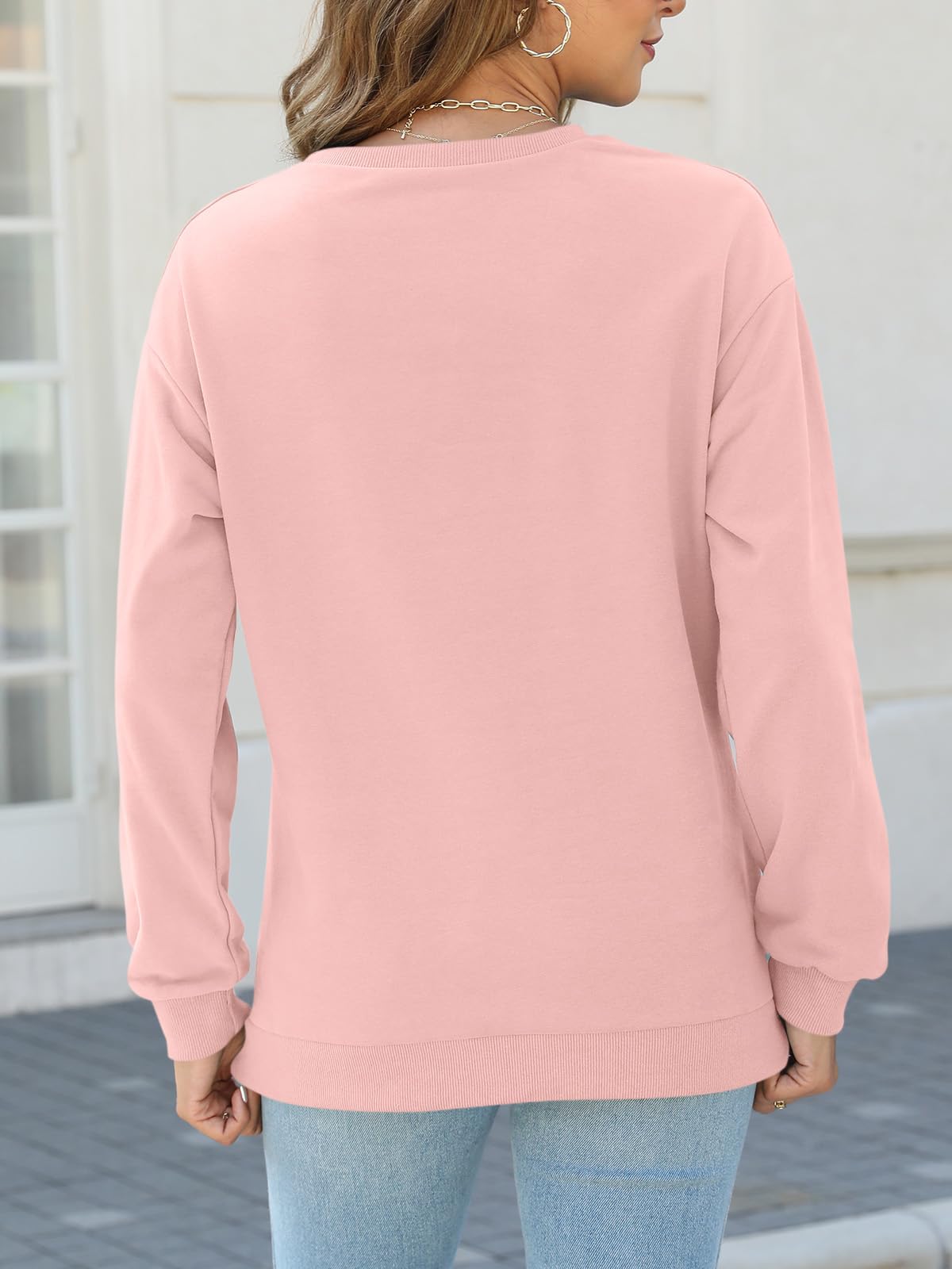 TICTICMIMI Damskie topy z długim rękawem Casual Color Block/Solid Cute Crewneck Bluzy Pulower Jesienne koszule