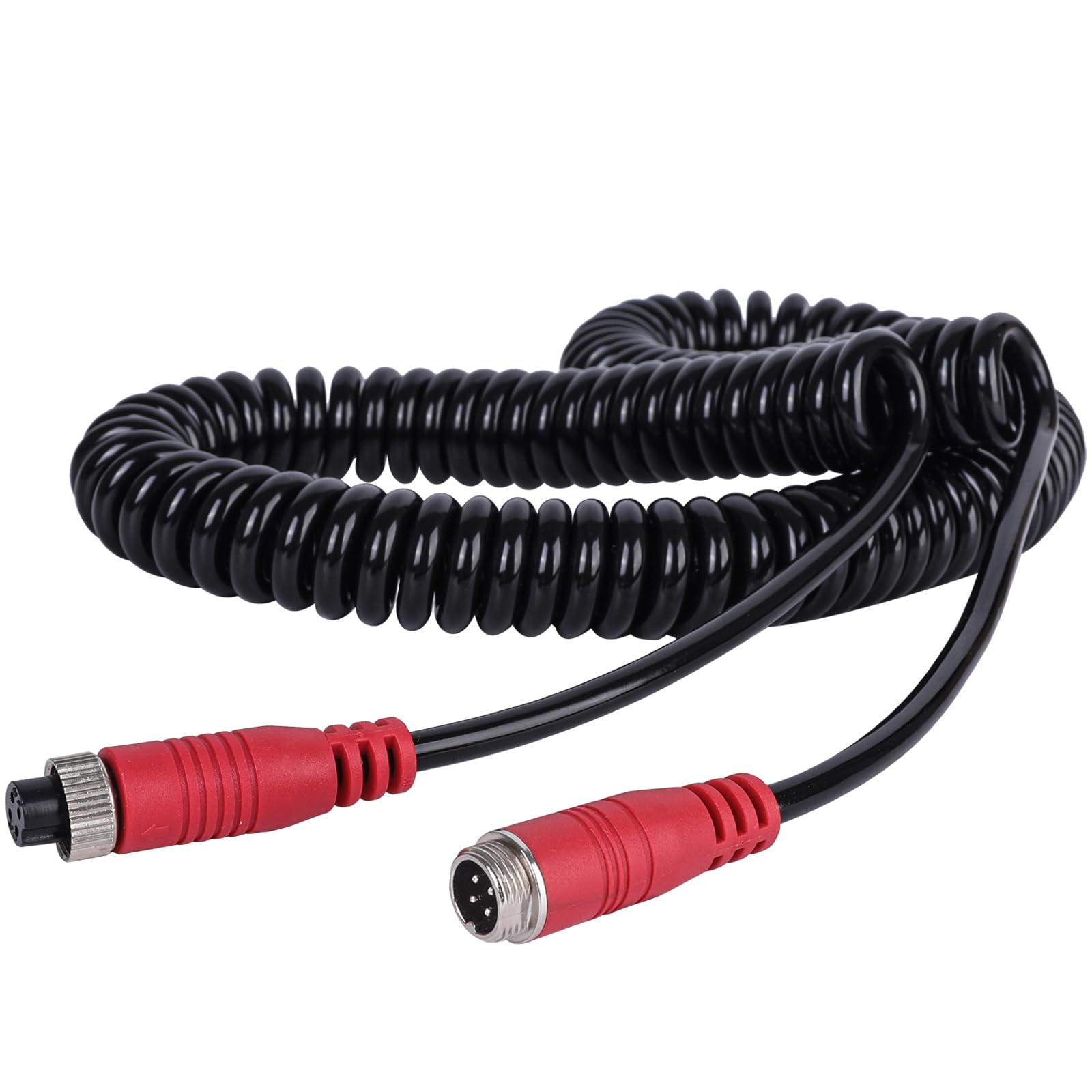 BMMOREN 4Pin Backup Camera Cable, 19.6Ft Aviation Video Extension Spring Cord, Car Truck Trailer Video Extension Cable for Dash Cam Rear View Backup Camera