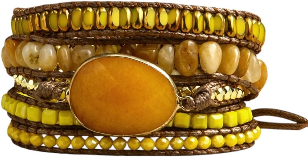 New 2026 New For Fashion Bohemian Red/Yellow/Blue Natural Stone Women Wrap Bracelet Trendy Jewelry Fashion Festival
