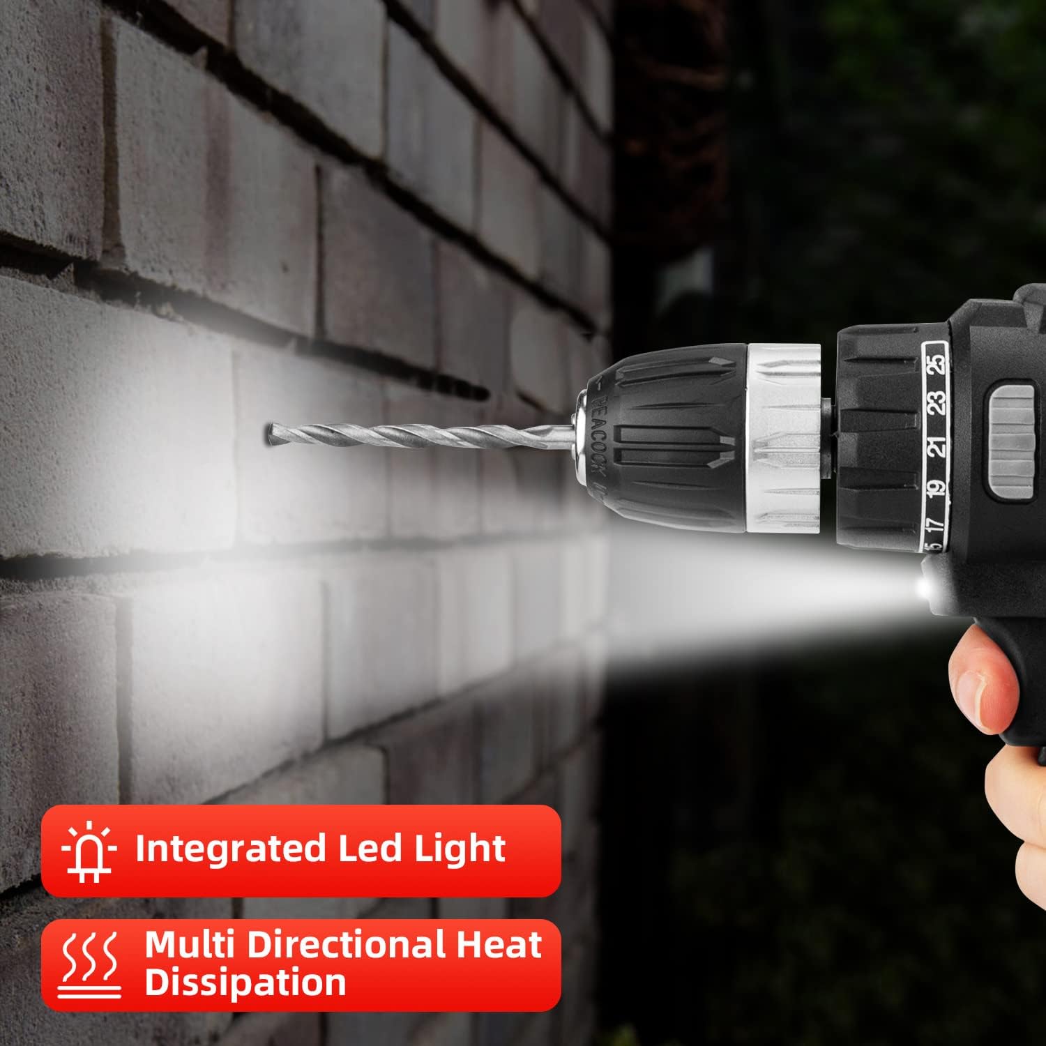 AccLoo 48V Cordless Drill 33Pcs, 2000 mAh Li-Ion Battery Power Drill, Drills Machine ＆ Electric Drill Cordless Accessories Kit, LED Work Light ＆ Display, Suitable for Wood, Plastic