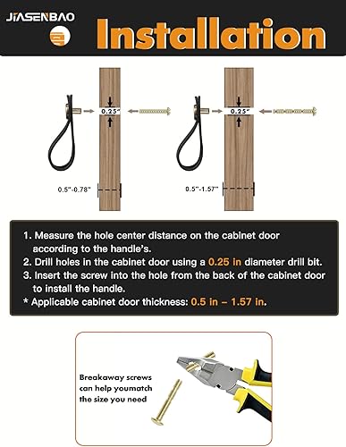 Miniatura 7 de JIASENBAO Tiradores de cuero negro para cajones, paquete de 6 manijas de cuero para gabinetes de cocina, cajones de baño, aparadores de muebles