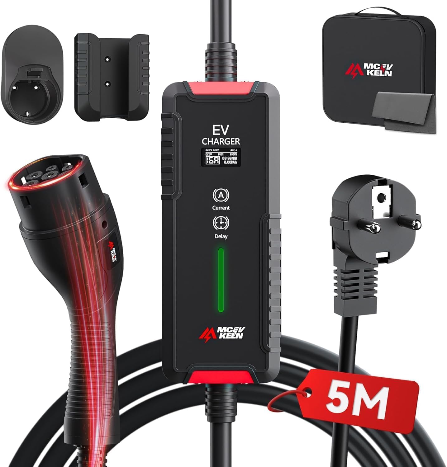Cargador Coche Electrico Tipo 2 3,6kW |Corriente Conmutable 6~16A |5 Metros |Monofásico Cable de Carga para Vehículos Eléctricos IEC 62196-2, EV Cargador Tipo 2 con Enchufe Schuko