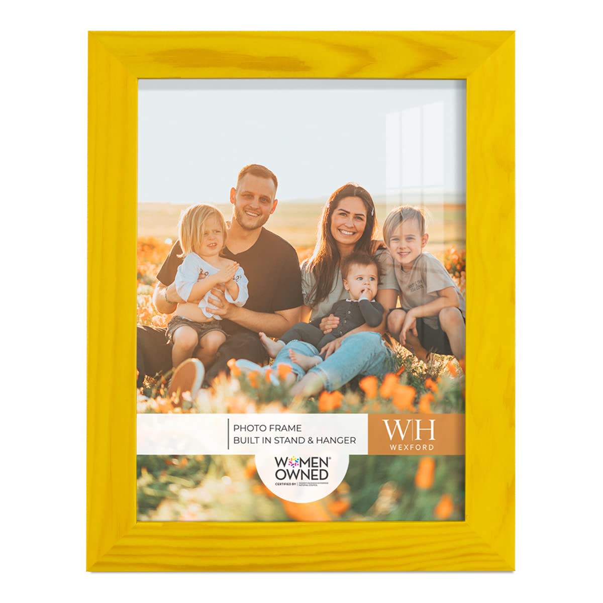 Cadre photo 15x20 cm tournesol jaune en bois massif et verre HD pour mur