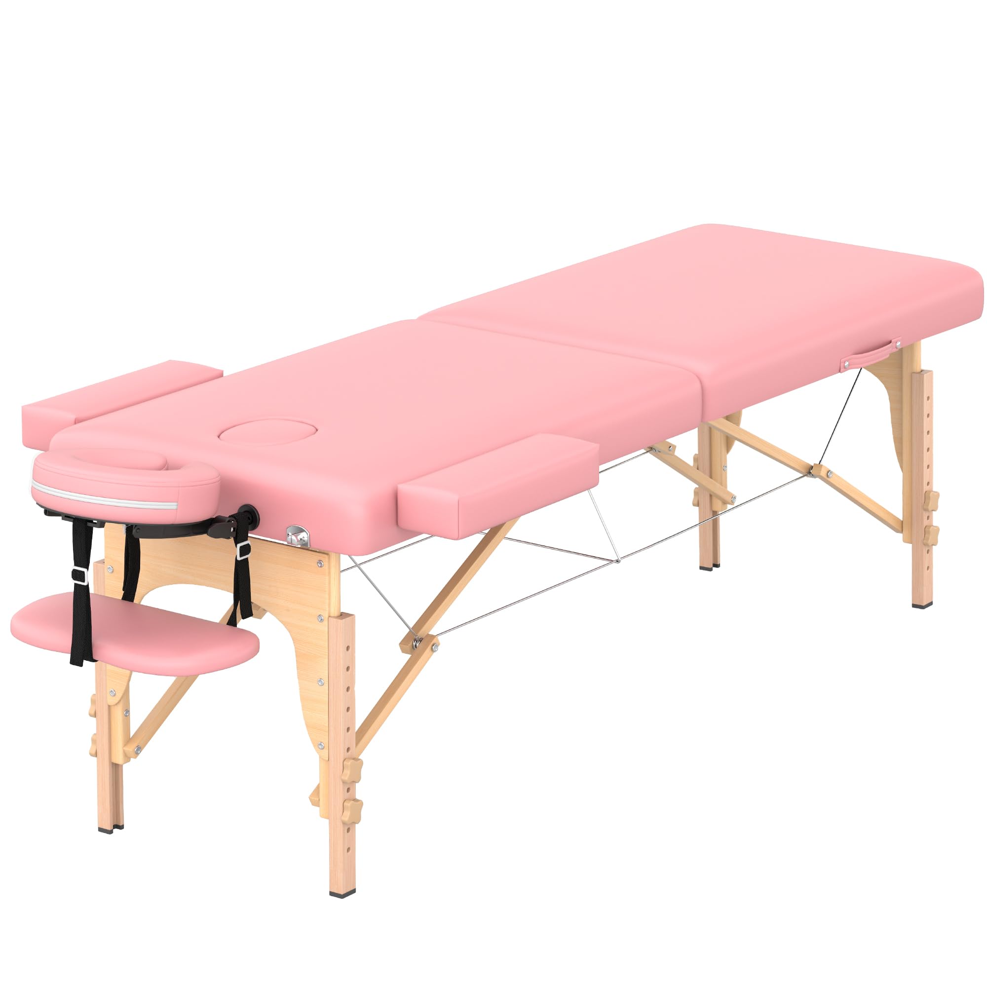 HENGJIANYI Massage Table,Portable 2 Section Foldable Wood Tattoo Bed, Pink