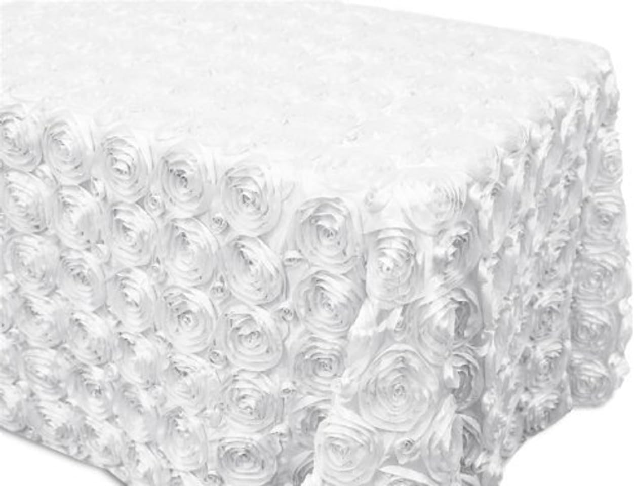 AK TRADING CO. 54 x 120-Inch Rectangular Rose Grandiose Rosette Tablecloth Tablecover (White)