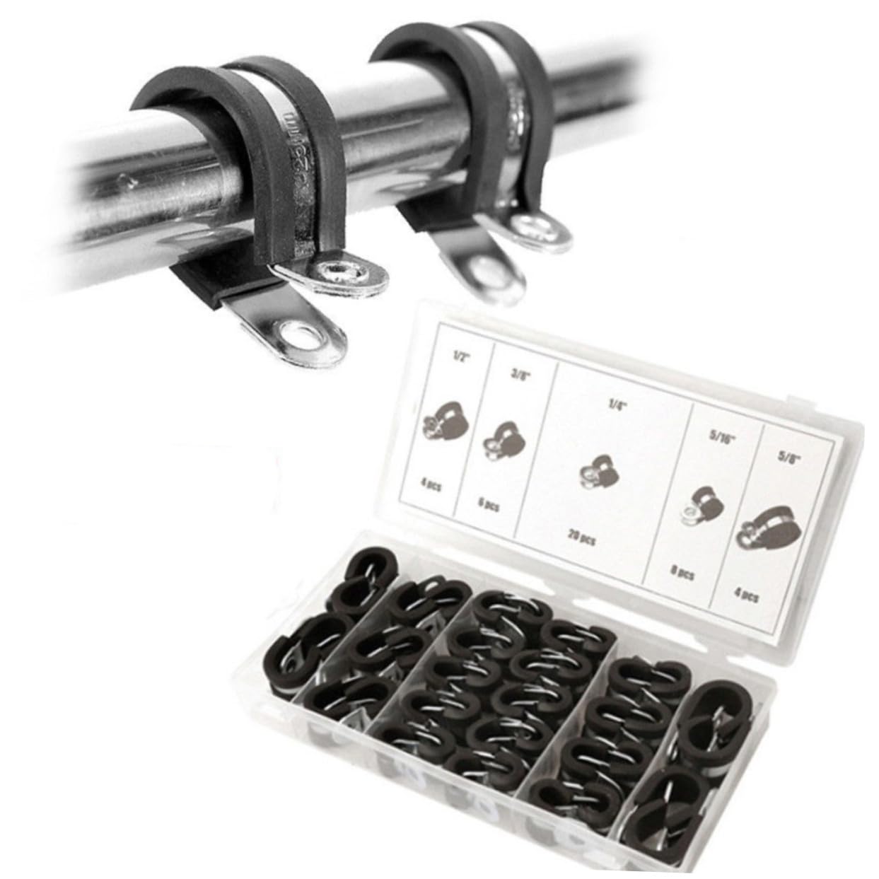 42 Stück Teiliges Schlauchklemmen Set aus Verzinktem mit Gummibeschichtung Vielseitig für Kraftstoffleitungen Luft und Wasserschläuche Robust und Langlebig für Auto und