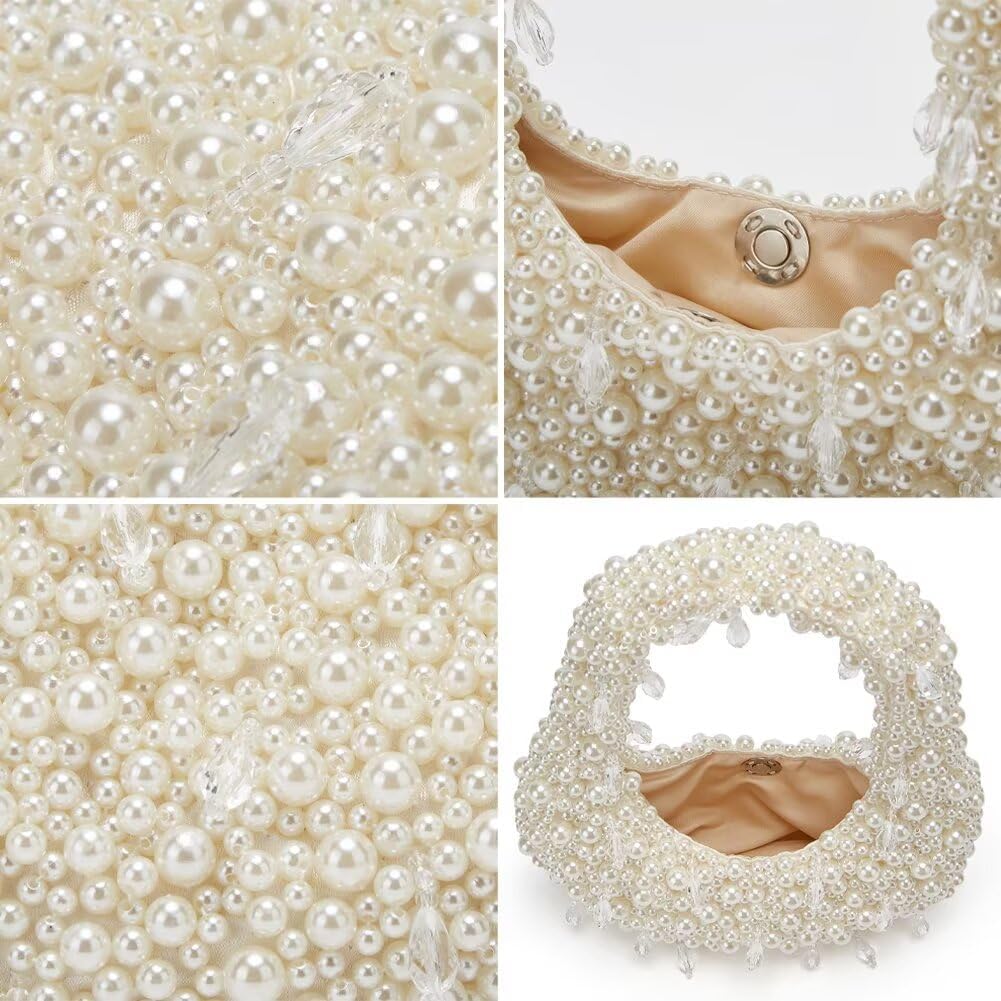 Trendy Pearl Shoulder Purse for Women Small Y2k Tote Bags for Party Rhinestone-Encrusted Designer Handbags