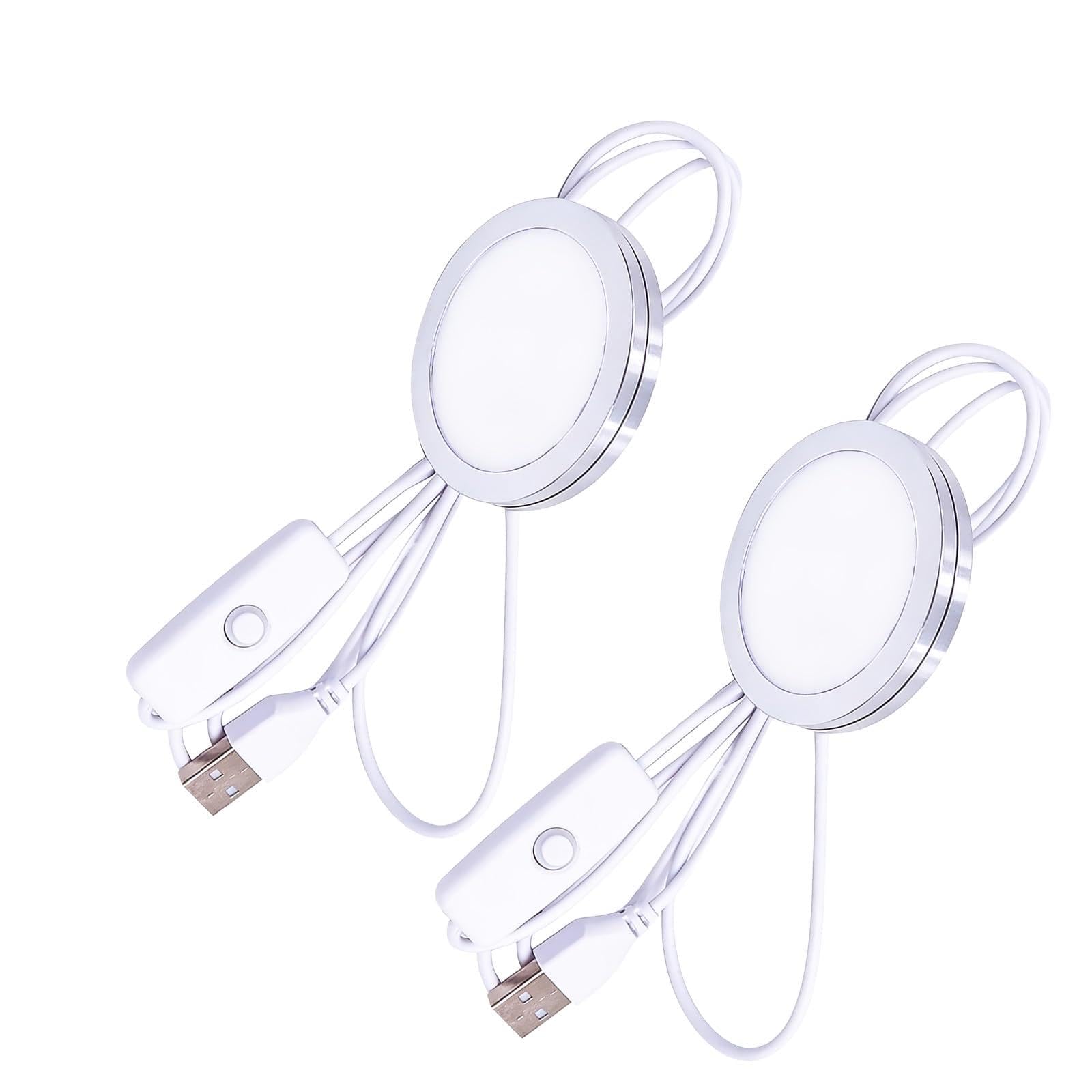 2 confezioni Puck LED USB ad alte prestazioni per illuminazione versatile: alluminio durevole, luce bianca personalizzabile 6000 K, per uso personale e decorativo in camere, cucine e saloni
