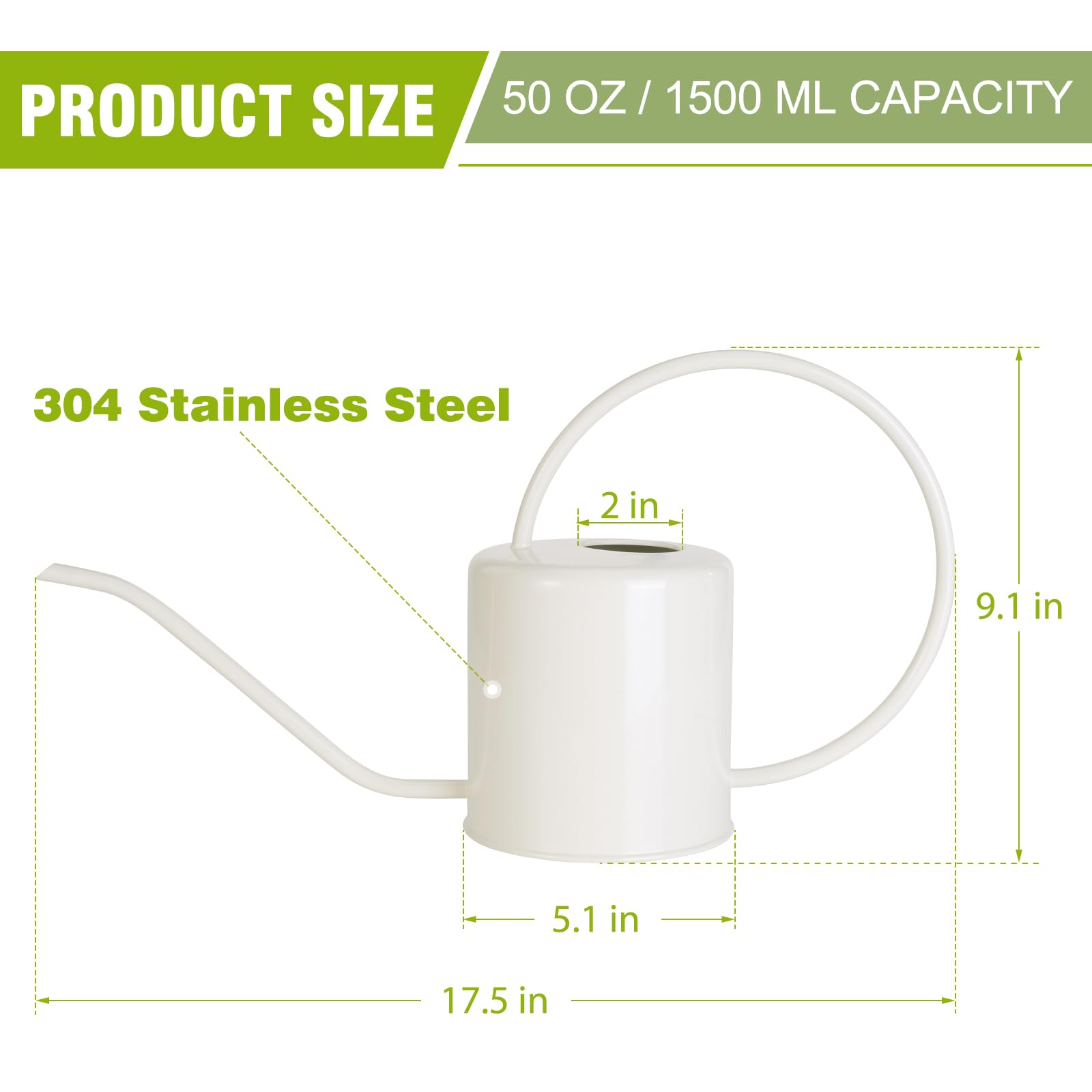 Konewka do podlewania roślin, 1500 ml, stal nierdzewna, metal, nowoczesna, dekoracyjna, z długą wylewką, do roślin doniczkowych, bonsai, kwiatów ogrodowych, kremowo-biała