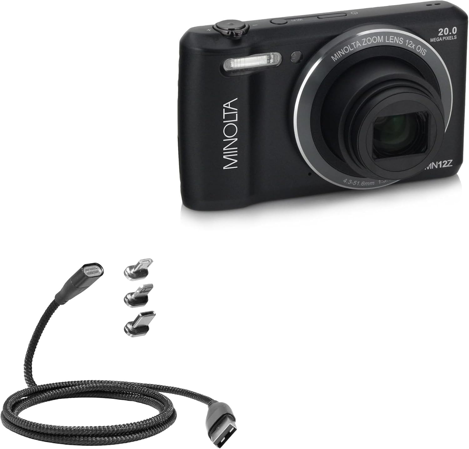 BoxWave Cable Compatible with Minolta MN12Z - MagnetoSnap PD AllCharge Cable (100W), Magnet Charging Braided USB Type-C Micro - Jet Black