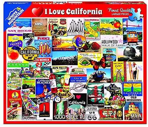 White Mountain Puzzles I Love California - Rompecabezas de 1000 piezas | Piezas grandes, regalo para adultos y familia, 24"x30" pulgadas, íconos miniatura 1
