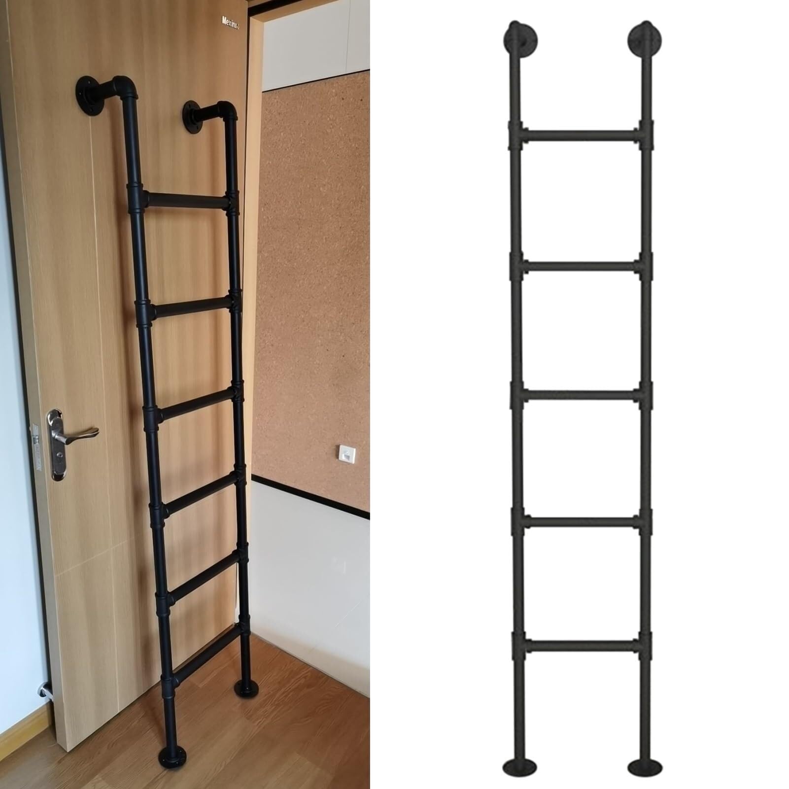 Czarny metalowy loft montowane na ścianie schody piętrowe na strychy akademiki biblioteki magazyny kampery i łodzie 330LBS Capaci47in długi bezpieczny i wytrzymały