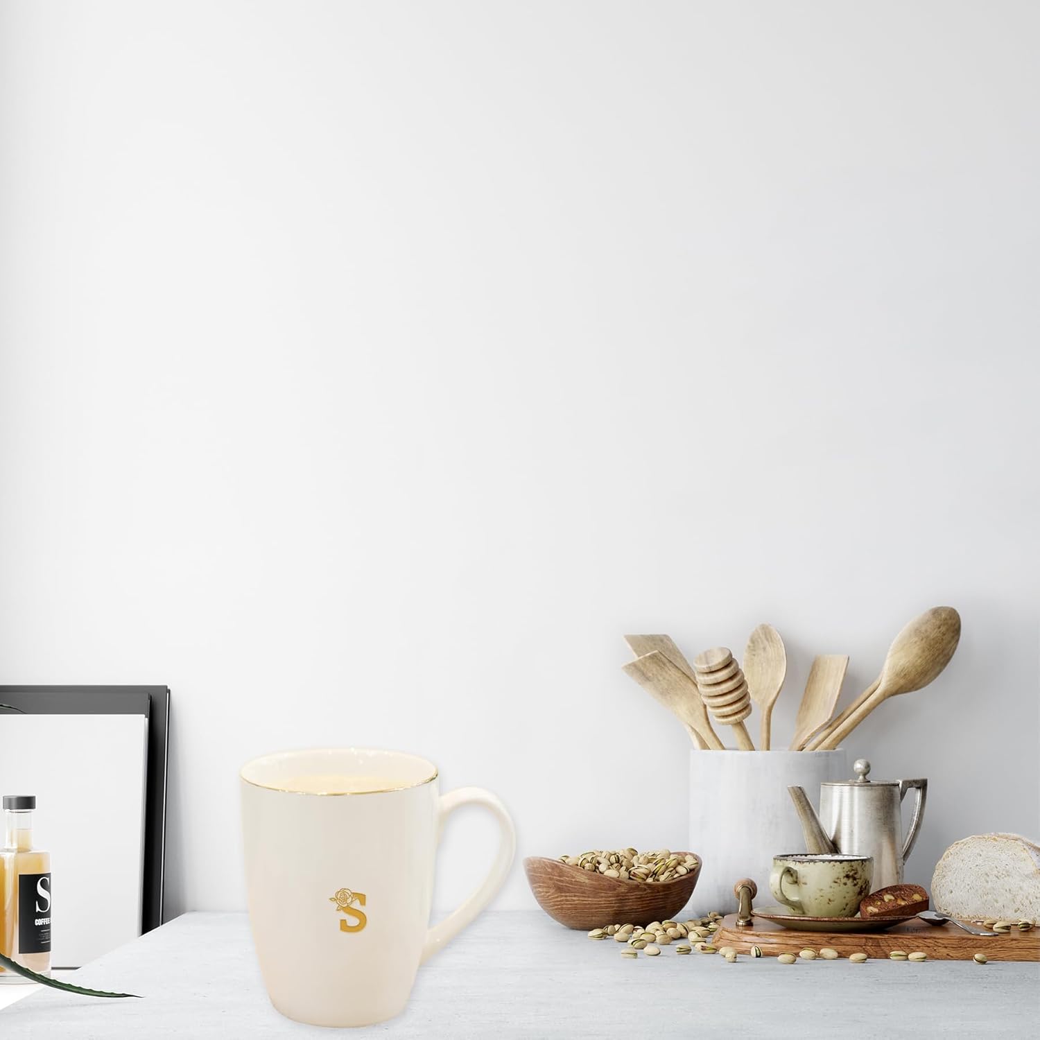 Monogram Ceramic Mugs,Golden Initial Coffee Cups, Elegant Alphabet Tea Mugs, Elegant Personalized Letter S Mug,12 oz Cups for Office and Home - Image 4
