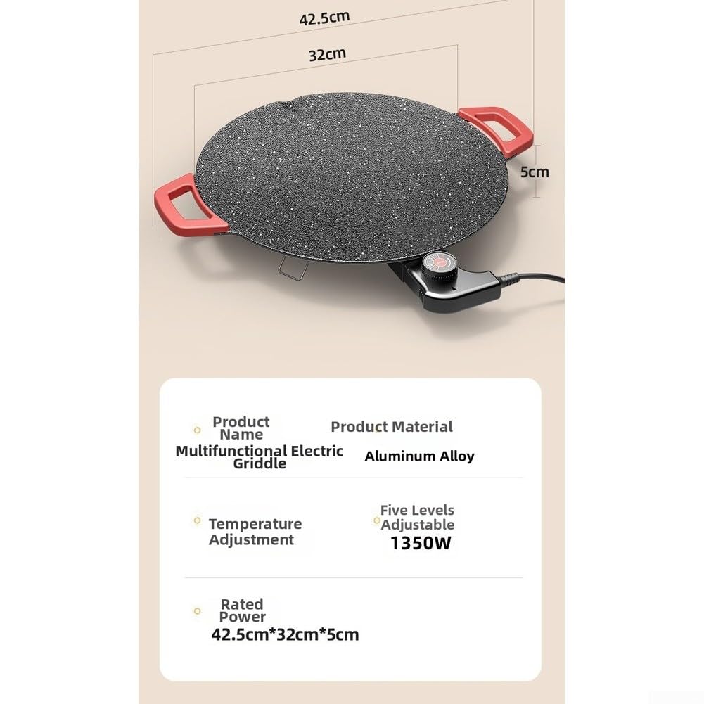 Maifan - Griglia elettrica rivestita in pietra, regolabile, con controllo della temperatura, antiaderente, per superfici grandi, 42,5 x 32 x 5 cm, in lega di alluminio, doppia griglia per cottura a