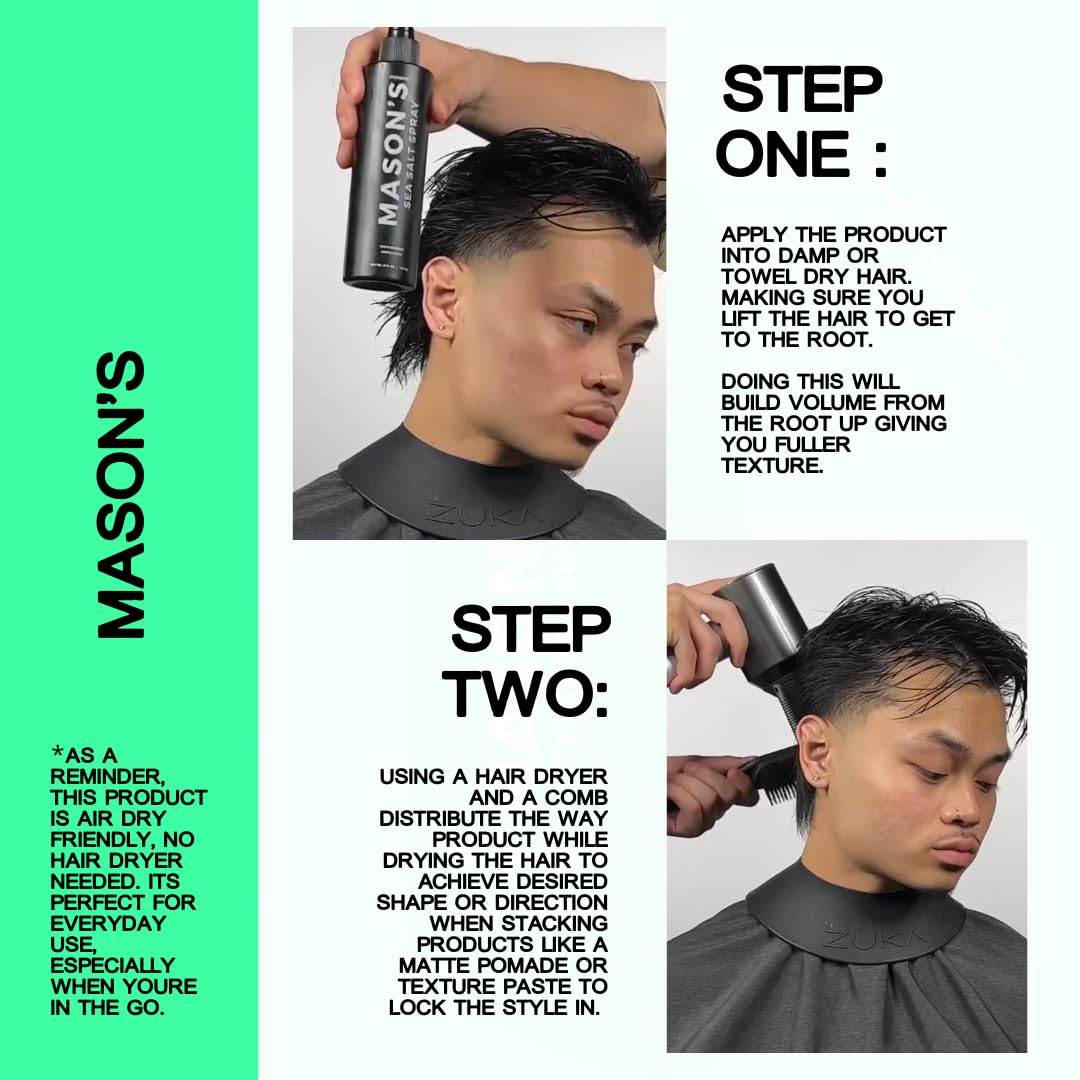 Mason’s Pomade Sea Salt Spray for Men and Women - Texturizing Hair Spray with Aloe & Argan Oil - Lightweight, Non-Sticky for Beach Waves, Volume & Texture - Mountain Rain Scent Hair Care - 8 oz