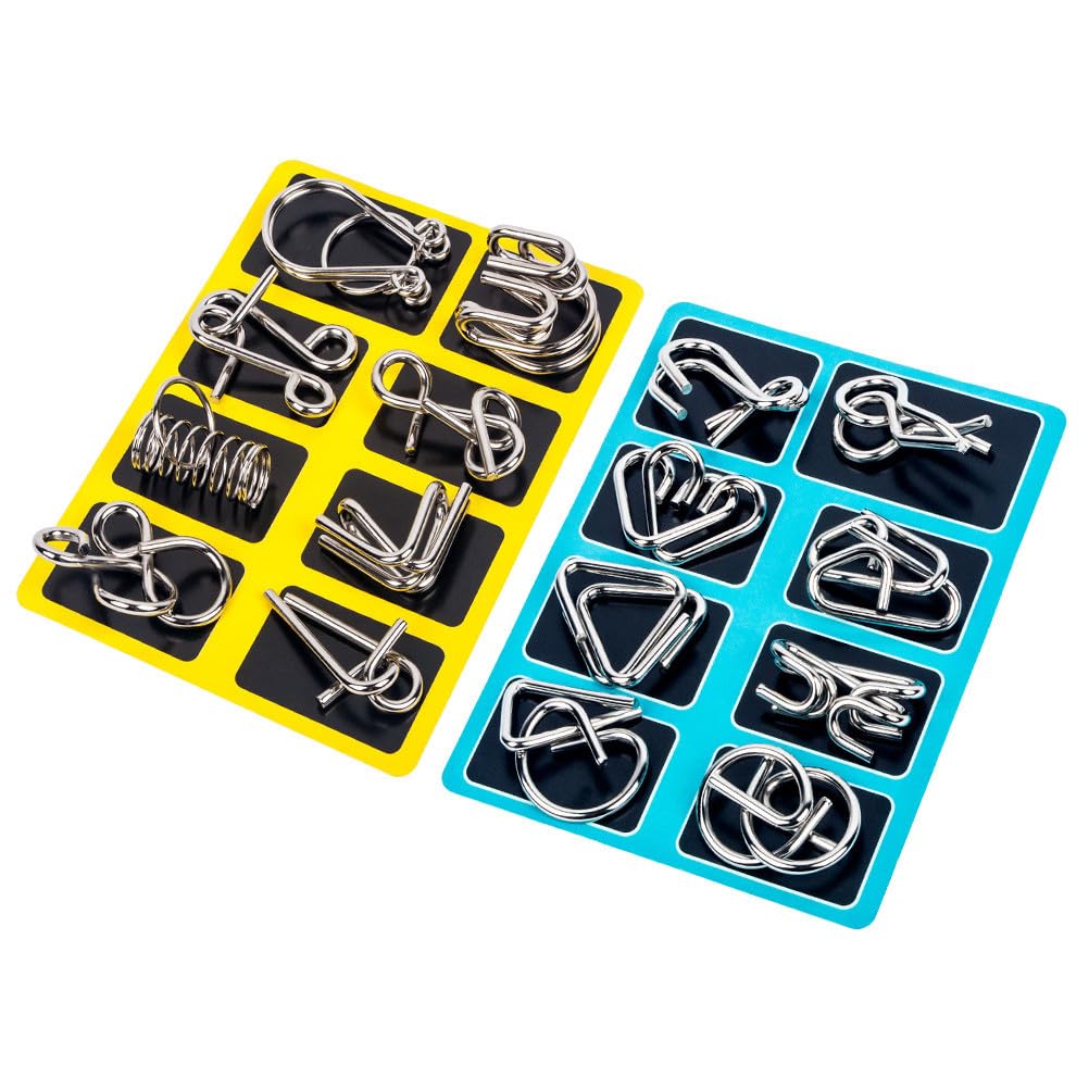 SOLUSTRE Juego de Rompecabezas de 16 Piezas para Niños Y Adultos, con Anillo de Alambre de Metal, Colores Surtidos.
