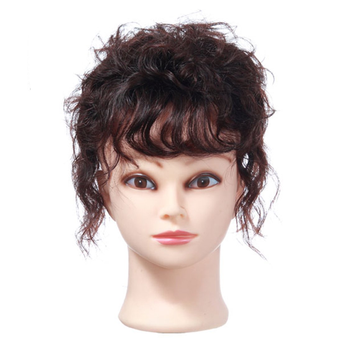 Women's 6.3" Short Wavy Curly Human Hair Wiglet Topper Clip in Toupee Hairpieces for Thinning Hair (Curly Black Brown)
