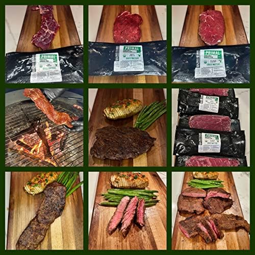 Primal 35 Organic Grass Fed Carne Asada Combo. BETTER FOR YOU STEAK! GRASS MATTERS! Combo Box contains 2-8oz Skirt Steaks, 2-8oz Bavette Steaks & 2-8oz Top Sirloin Steaks