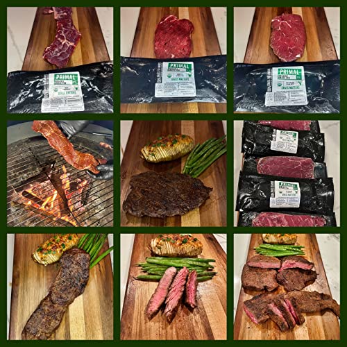 Primal 35 Organic Grass Fed Carne Asada Combo. Better For You Steak! Grass Matters! Combo Box Contains 2-8Oz Skirt Steaks, 2-8Oz Bavette Steaks & 2-8Oz Top Sirloin Steaks #TOP23